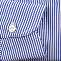 Poplin Semi Spread Shirt - White / Blue - Pencil Stripe