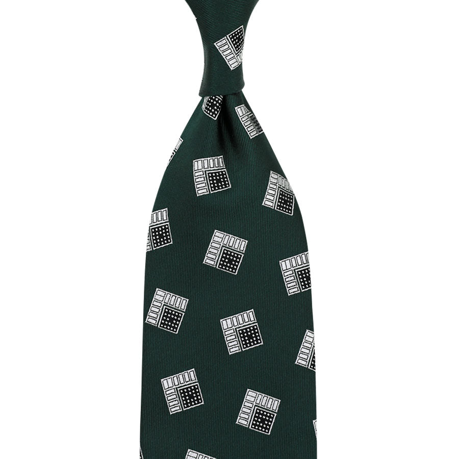 Geometrical Jacquard Silk Tie - Forest - Hand-Rolled