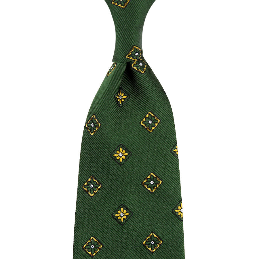Floral Jacquard Silk Tie - Forest - Hand-Rolled