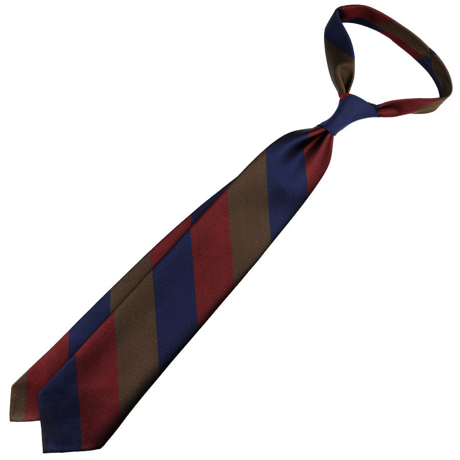 Japanese Repp Stripe Silk Tie - Navy / Brown / Burgundy