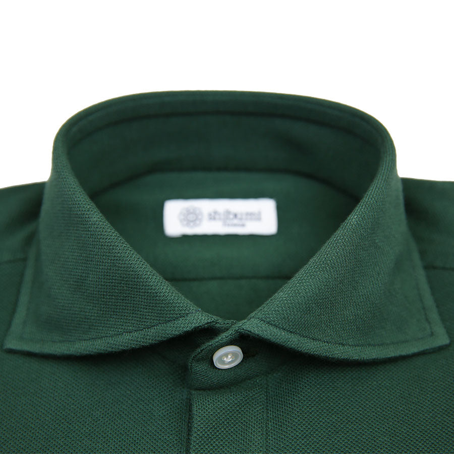 Long Sleeved Polo Shirt - Wide Spread - Dark Green - Regular Fit