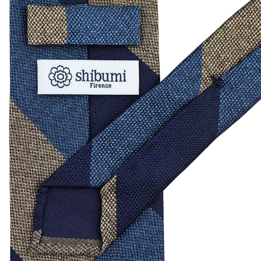 Japanese Boucle Silk Tie - Navy / Blue / Beige