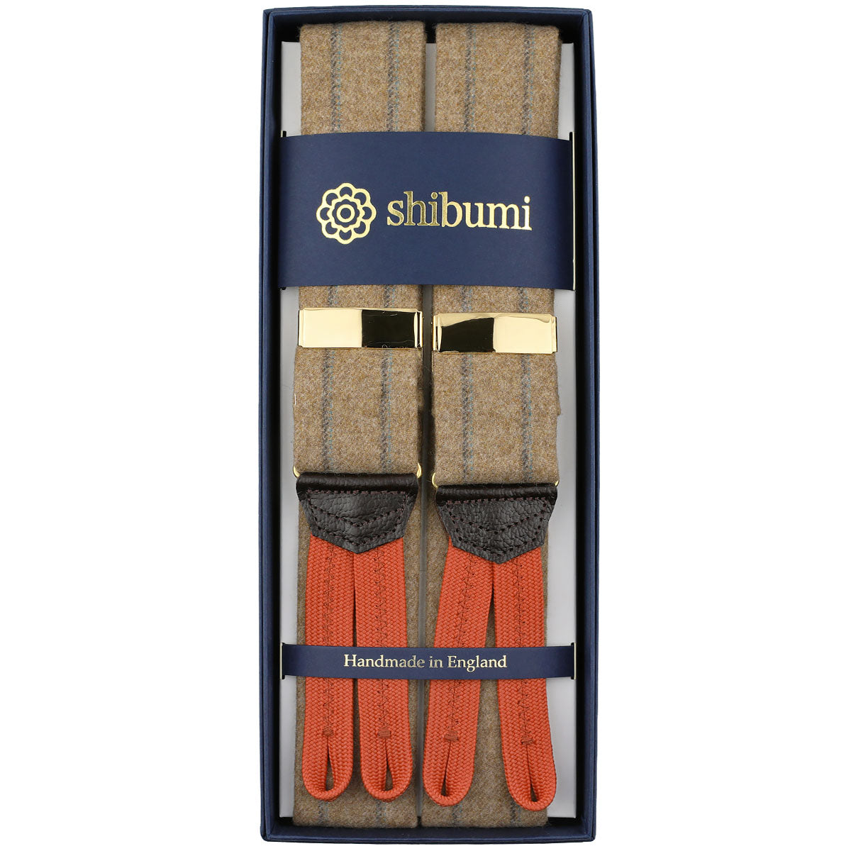 Striped Wool Braces - Camel