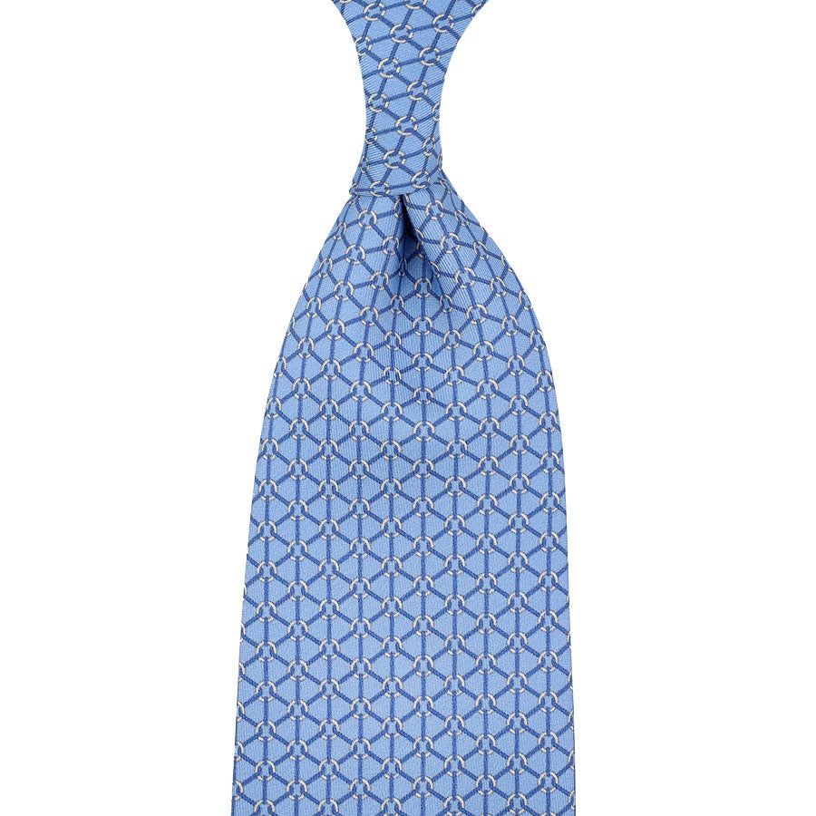 Vintage Printed Silk Tie - Sky Blue - Hand-Rolled