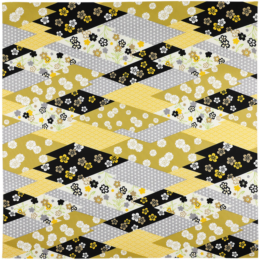 Kimono Motif Cotton Handkerchief - Gold