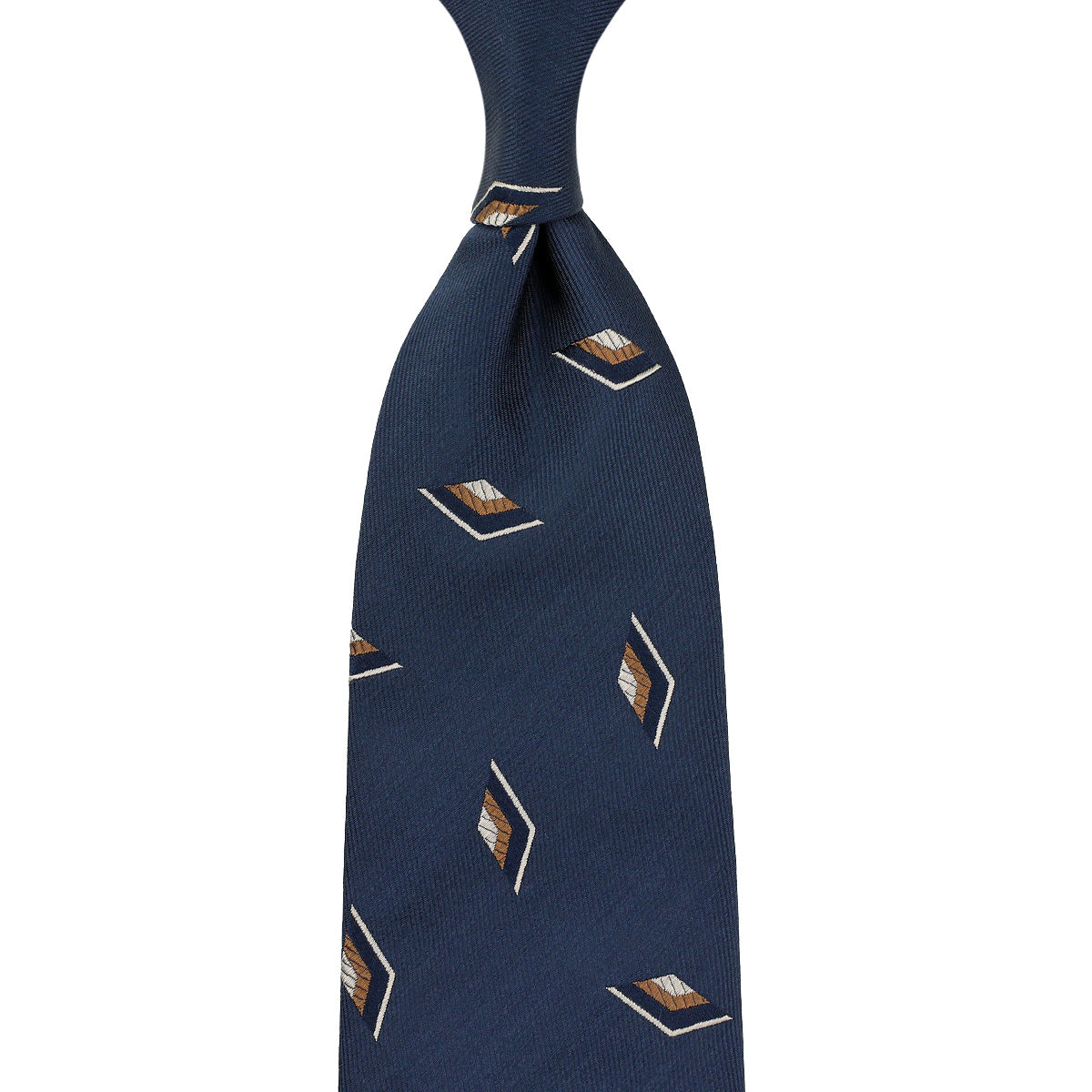Geometrical Jacquard Silk Tie - Navy - Hand-Rolled