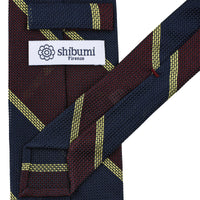 Striped Fina Grenadine Silk Tie - Navy / Burgundy / Yellow