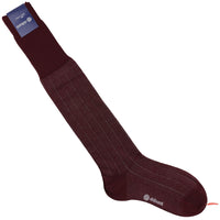 Knee Socks - Thin Stripes - Burgundy - Wool