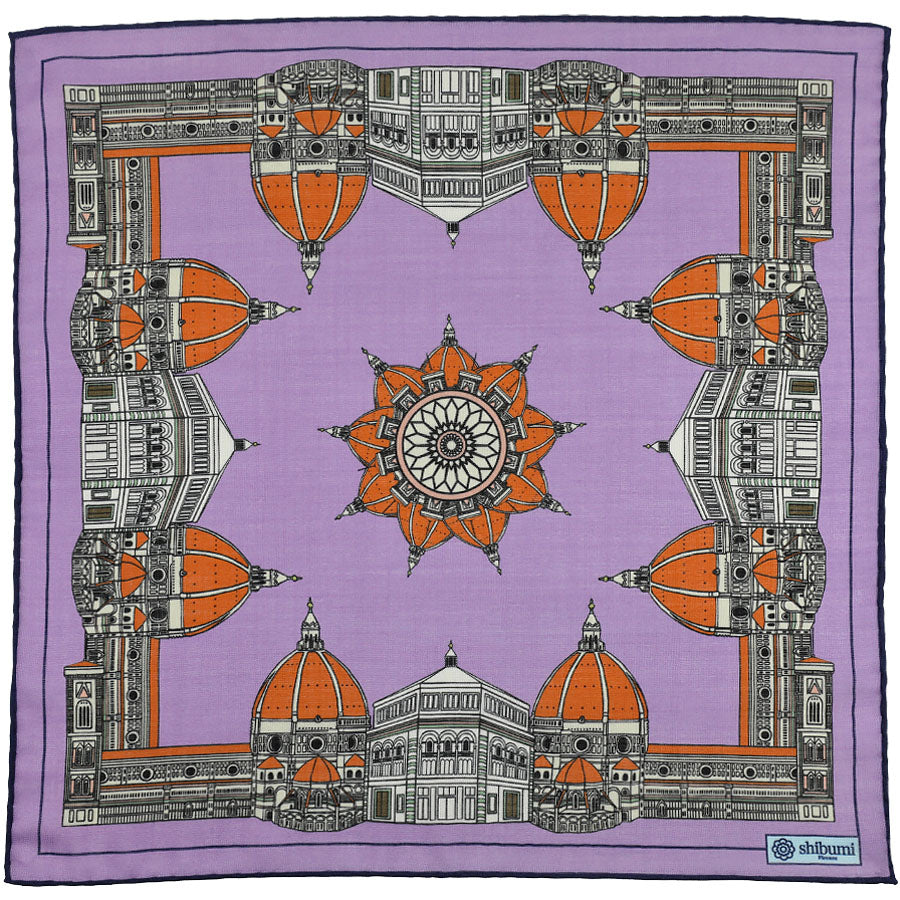 Duomo Motif Wool / Silk Pocket Square - Lilac - 40x40cm