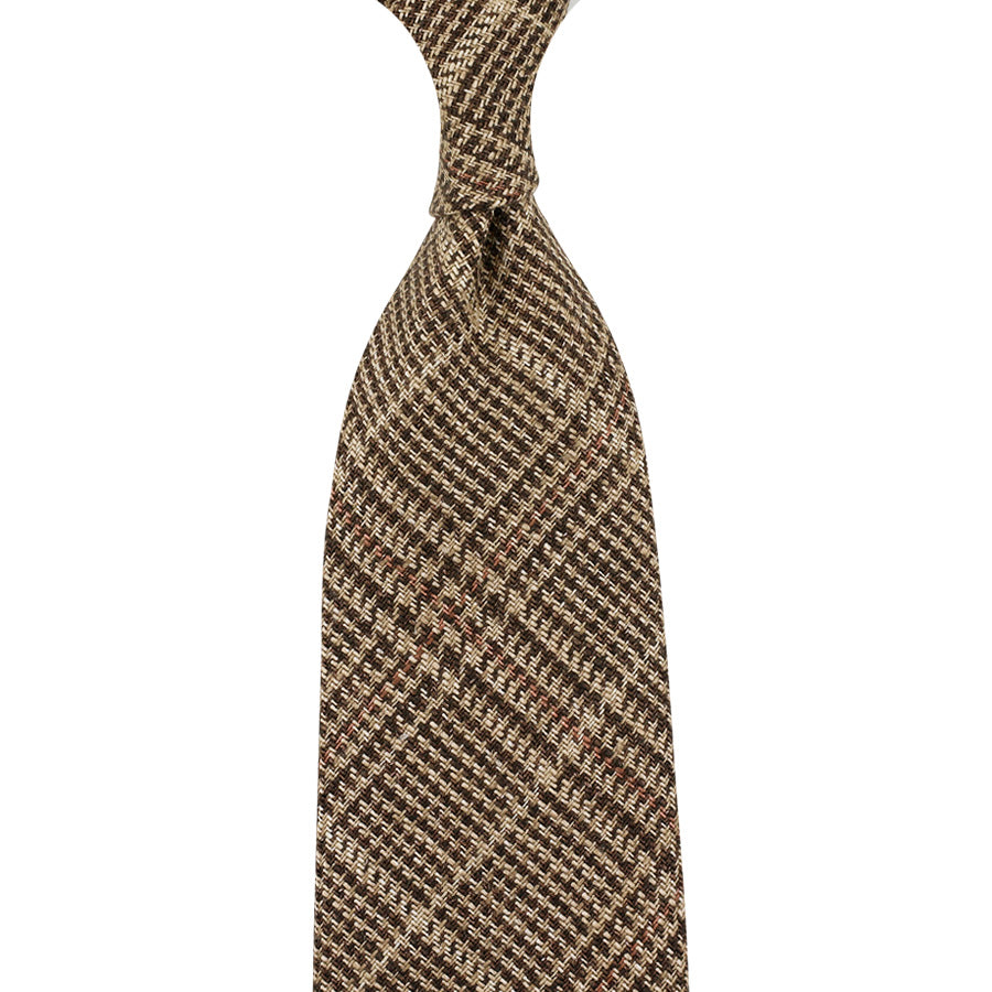 Maison Hellard Glencheck Linen Tie - Brown - Hand-Rolled