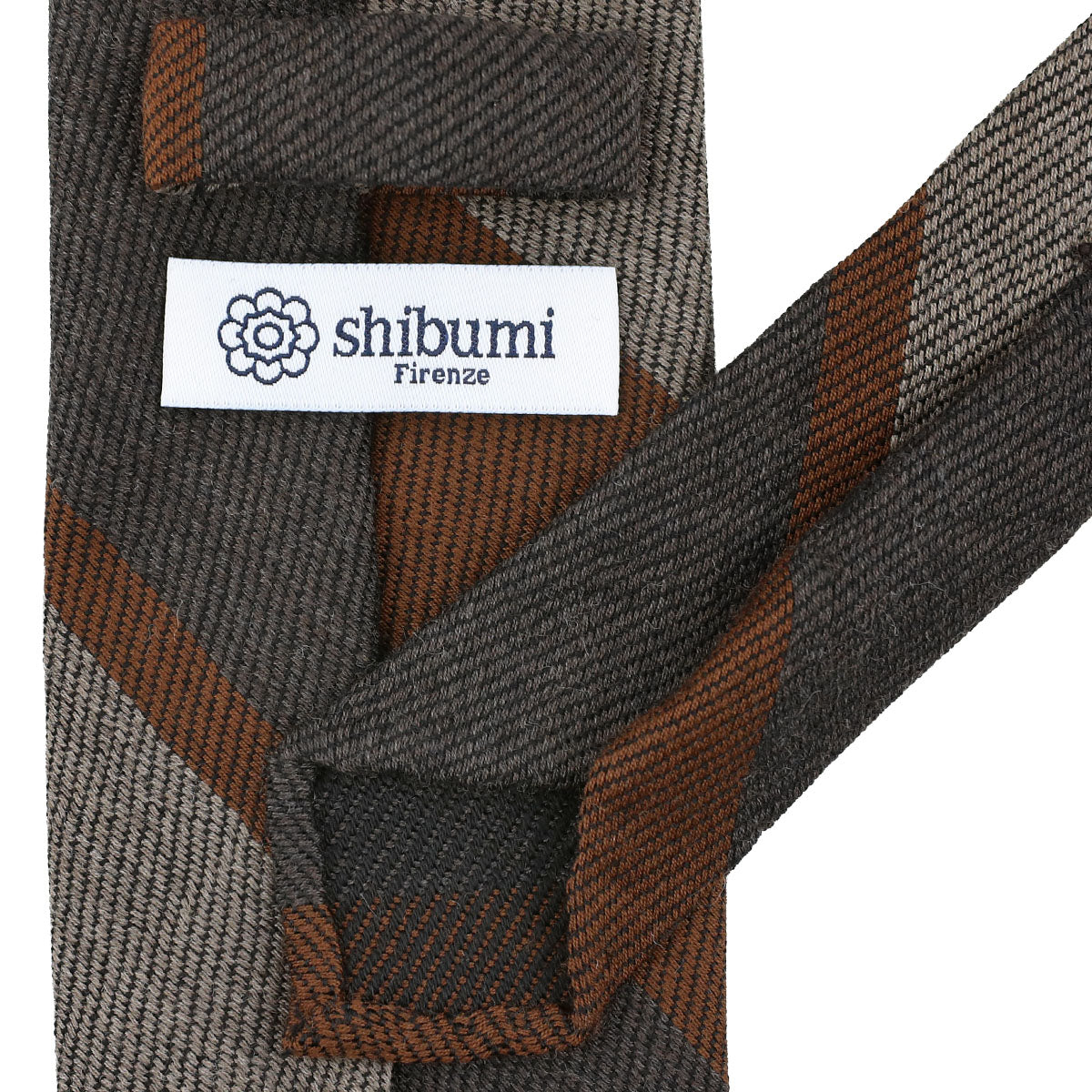 Striped Wool Tie - Brown / Copper / Beige - Hand-Rolled