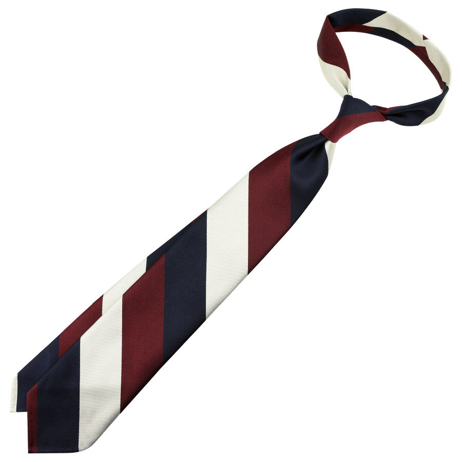 Japanese Repp Stripe Silk Tie - Navy / Burgundy / White