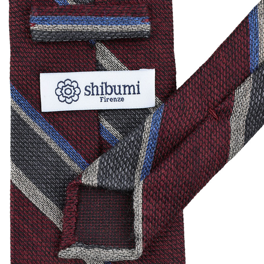 Striped Silk / Wool / Cotton Tie - Burgundy