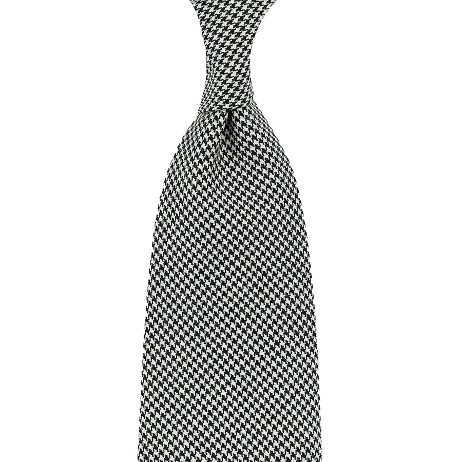 Houndstooth Wool Tie - Black / White - Hand-Rolled