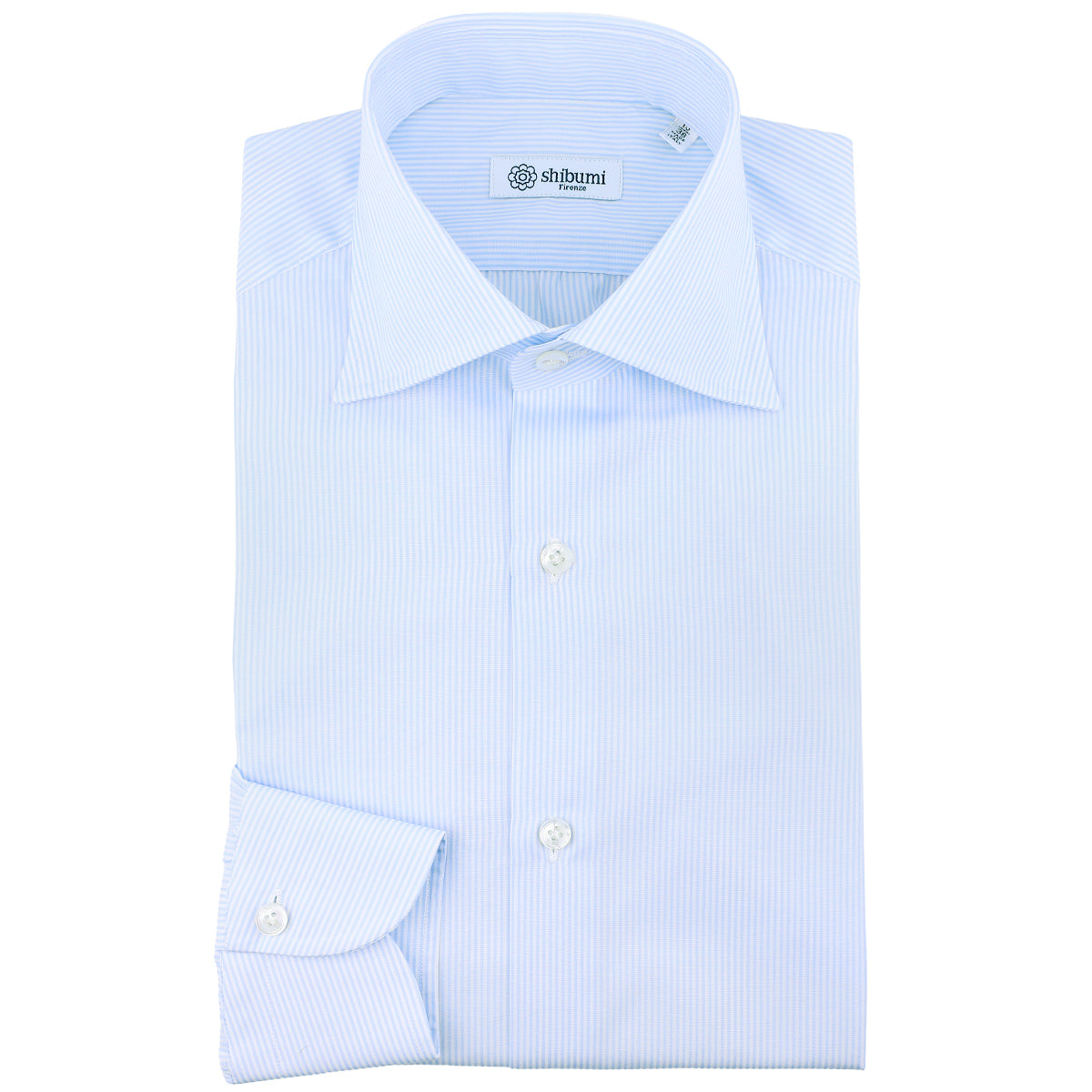 Poplin Semi Spread Shirt - White / Sky Blue - Thin Stripe