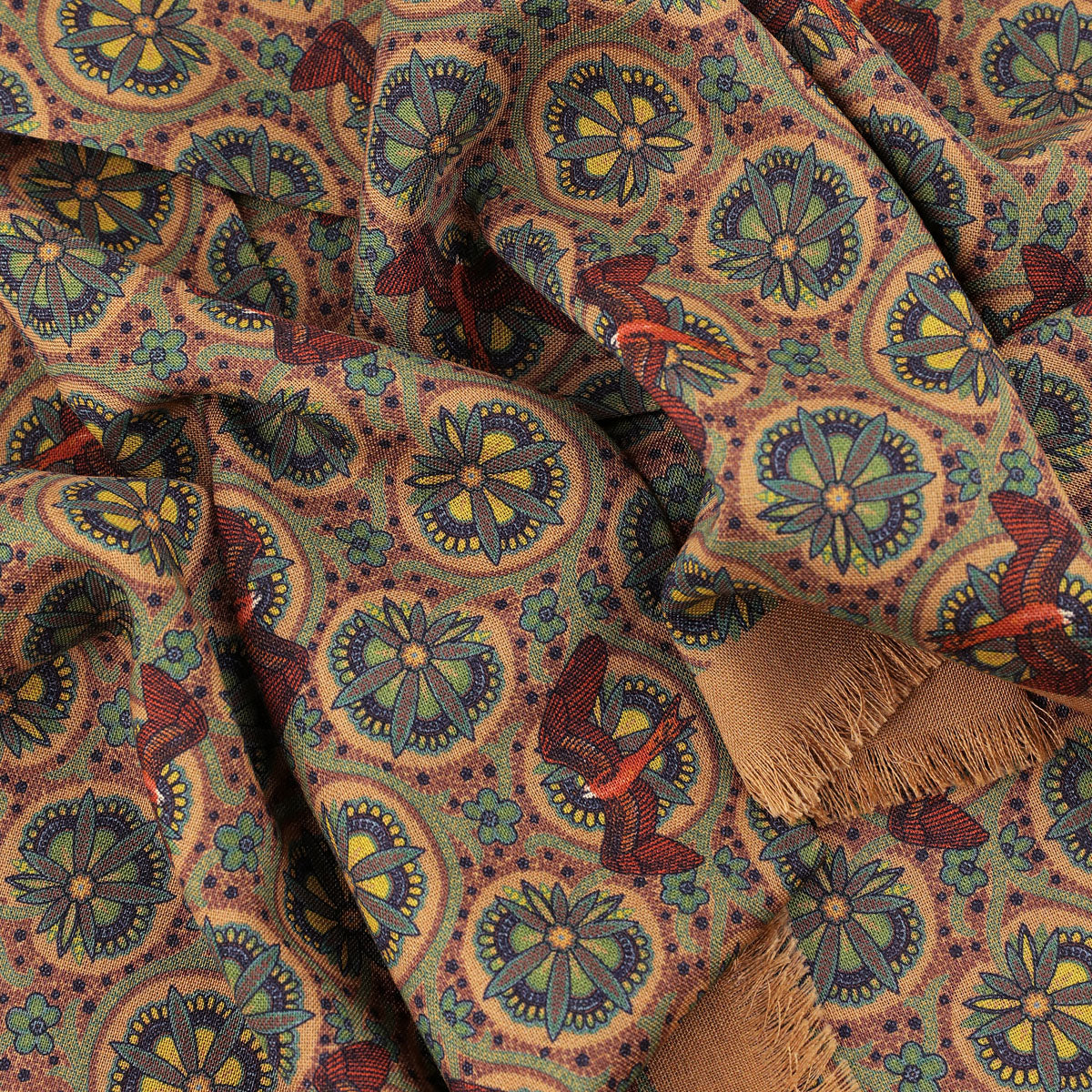 Animal Printed Wool / Silk Scarf - Beige