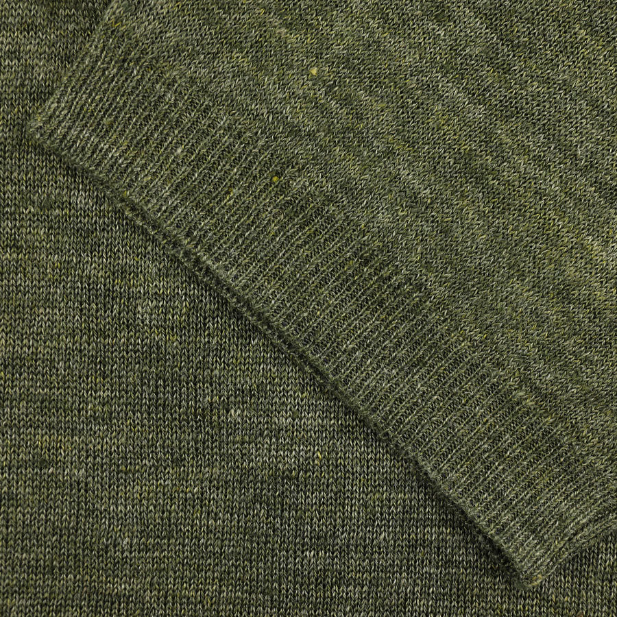Pure Linen Short Sleeve Polo Shirt - Olive Mottled