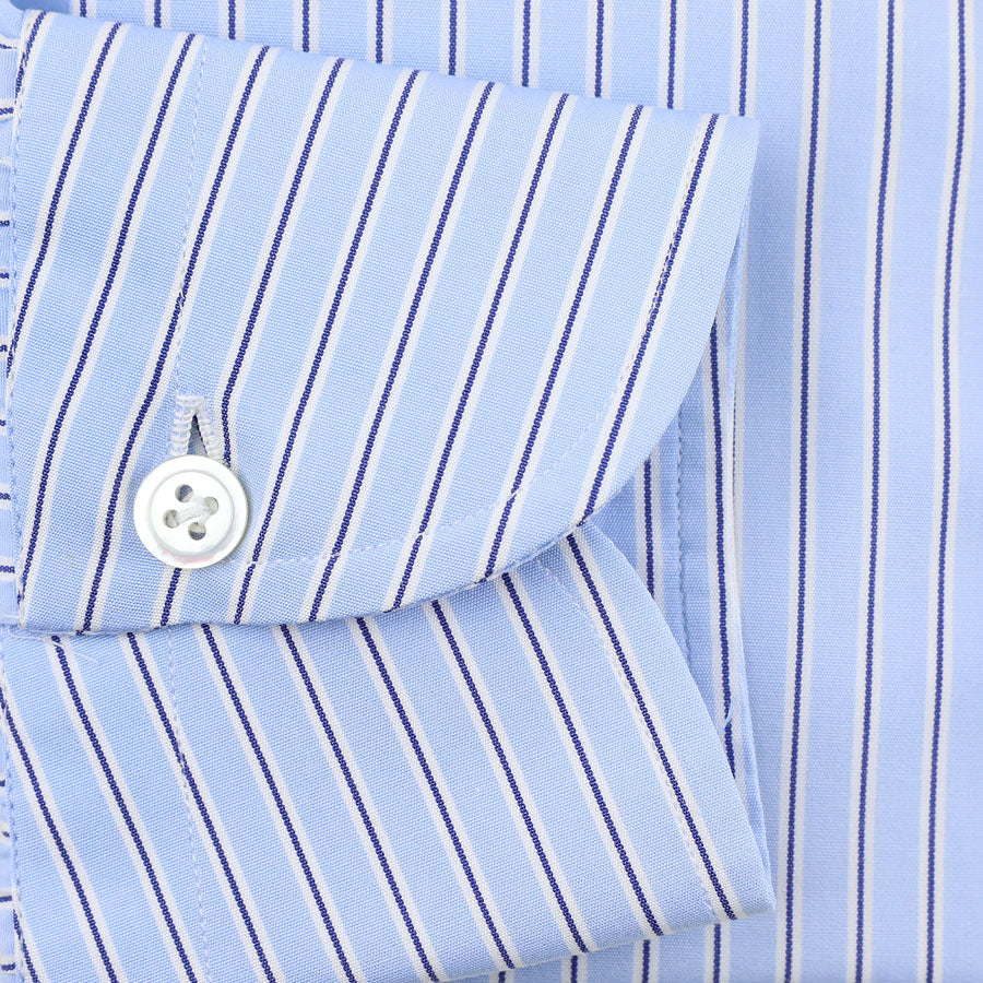 Poplin Semi Spread Shirt - White / Sky Blue - Halo Stripe