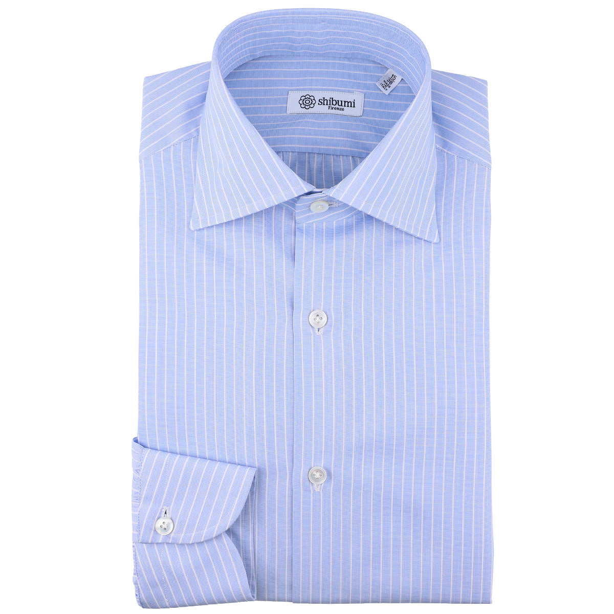 Poplin Semi Spread Shirt - Light Blue - Reverse Stripe