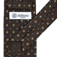 Floral Printed Silk Tie - Espresso - Hand-Rolled