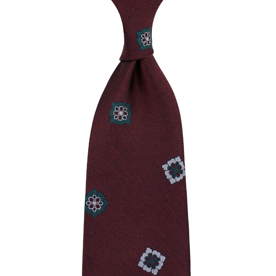 Floral Boucle Silk Tie - Burgundy - Hand-Rolled