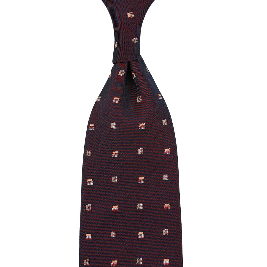 Geometrical Jacquard Silk Tie - Burgundy - Hand-Rolled