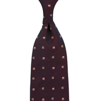 Geometrical Jacquard Silk Tie - Burgundy - Hand-Rolled