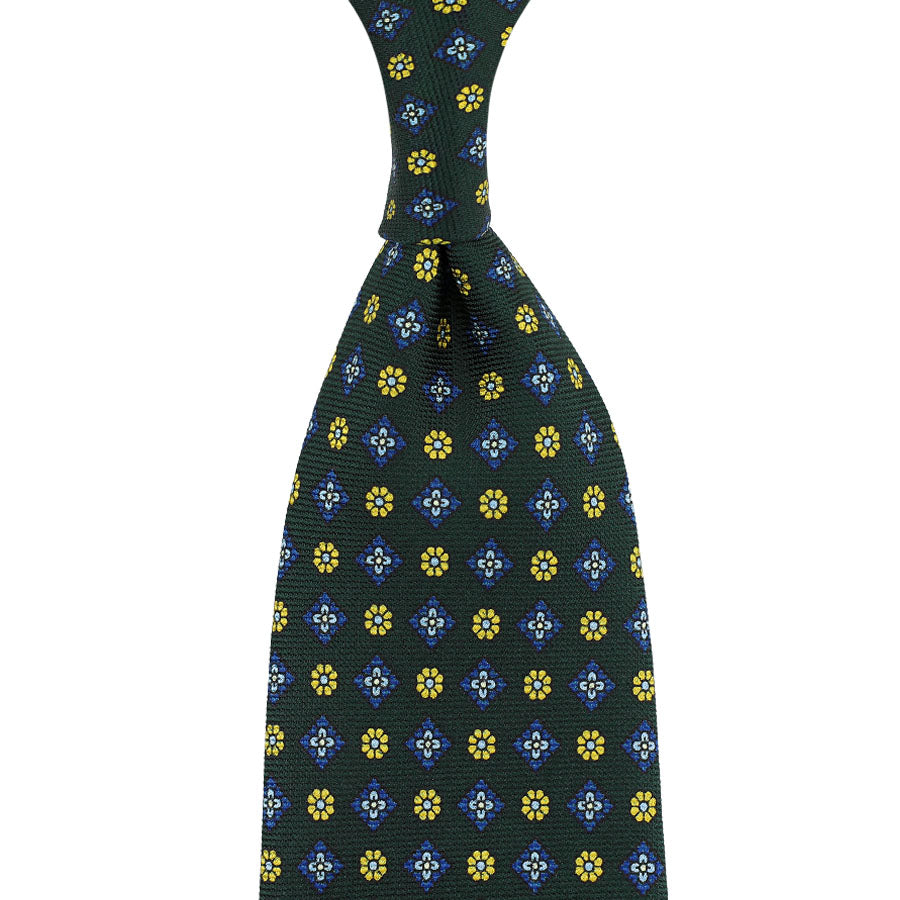 Floral Printed Panama Silk Tie - Forest Green