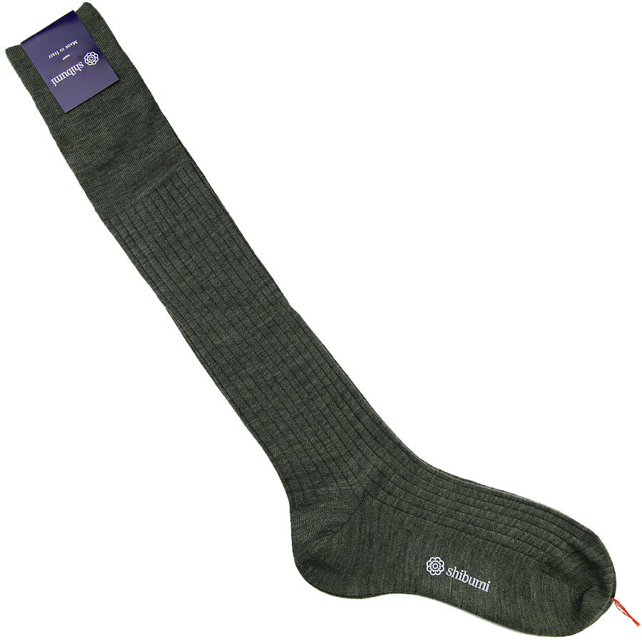 Knee Socks - Ribbed - Olive - Wool