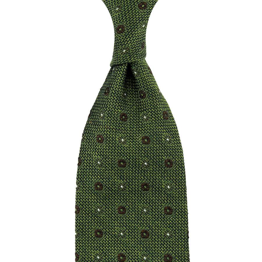 Floral Fina Grenadine Silk Tie - Olive Mottled - Hand-Rolled