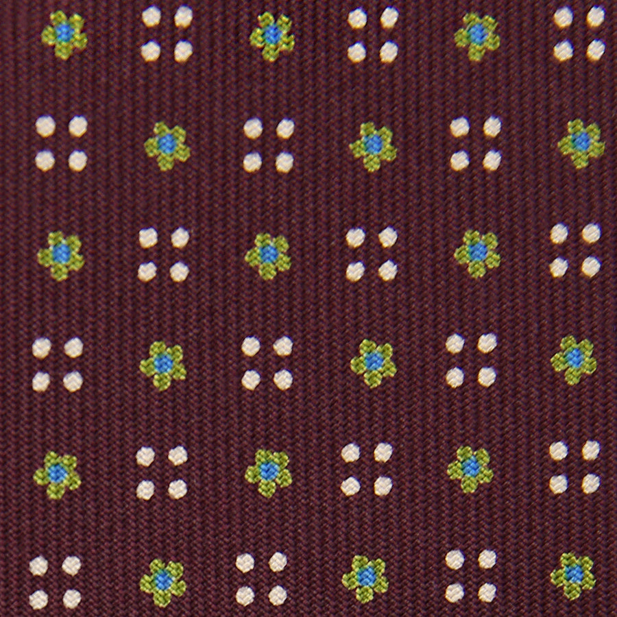 Floral Printed Bespoke Silk Tie - Burgundy V