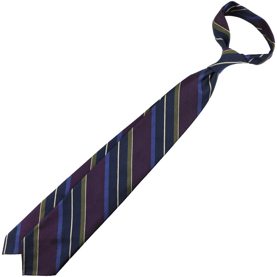 Repp Stripe Silk Tie - Eggplant / Multicolor - Hand-Rolled