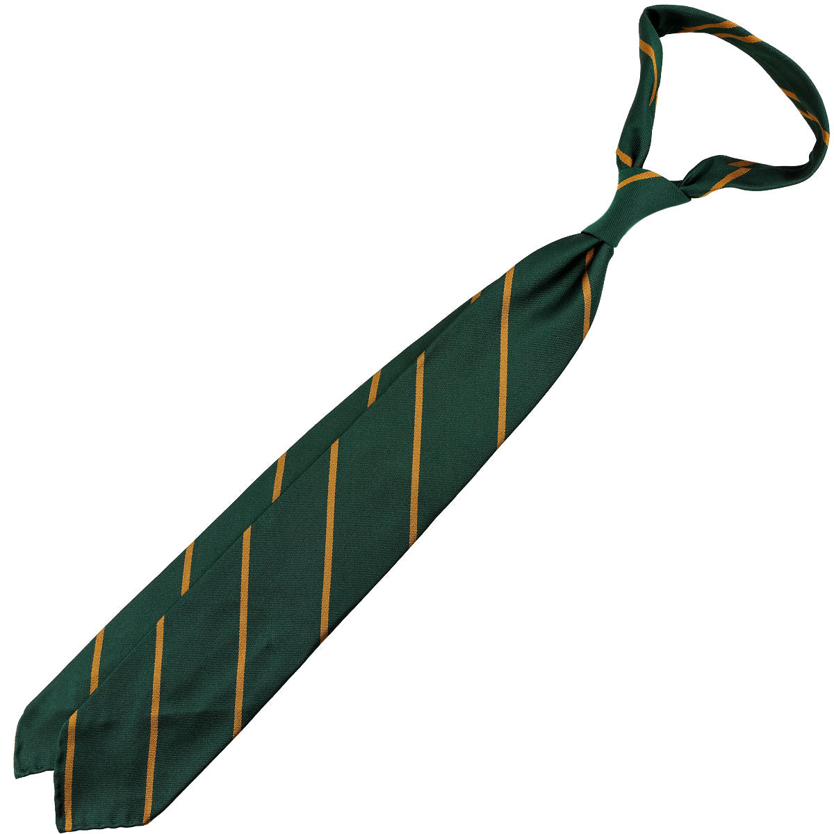 Repp Stripe Silk Tie - Forest / Gold - Hand-Rolled