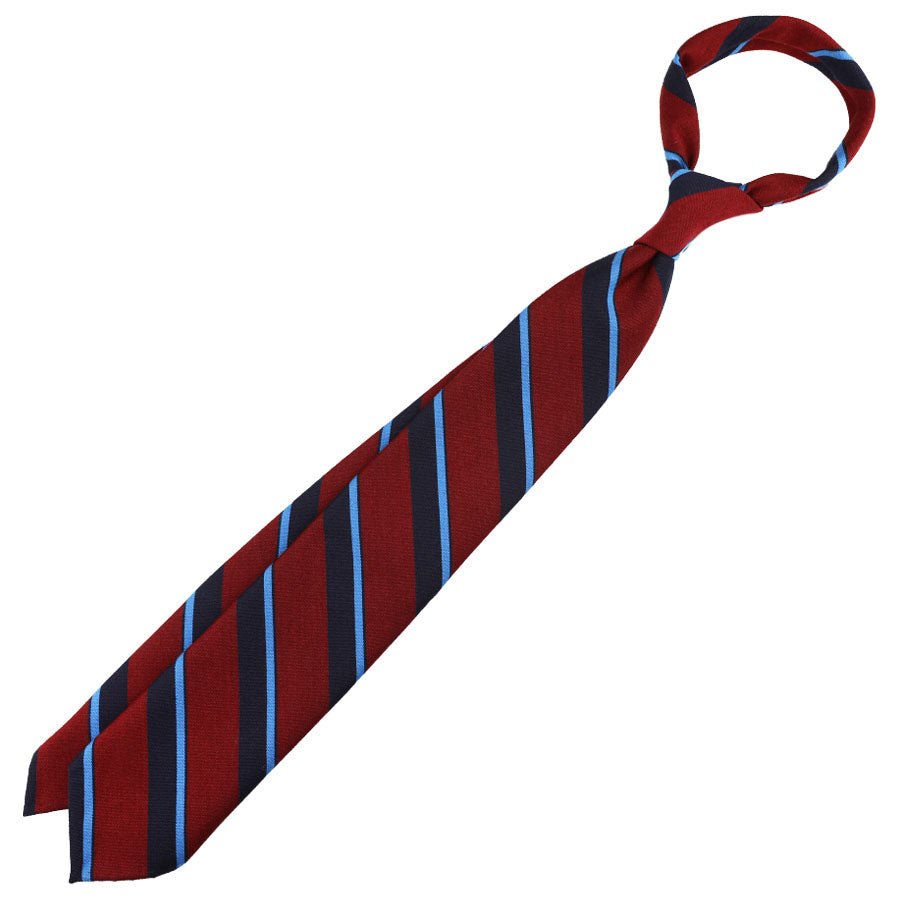 Mogador Striped Wool / Cotton Tie - Cherry / Navy - Hand-Rolled