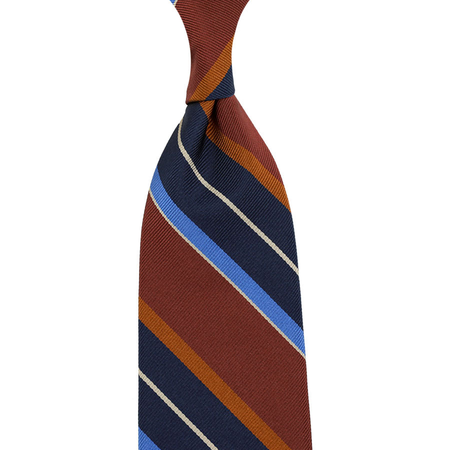 Repp Stripe Silk Tie - Rust / Multicolor - Hand-Rolled