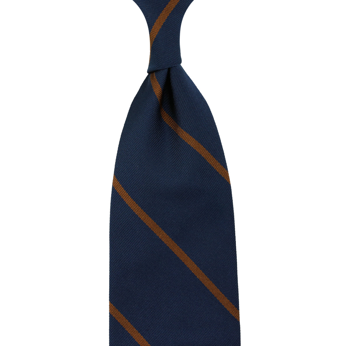 Repp Stripe Silk Tie - Navy / Copper - Hand-Rolled