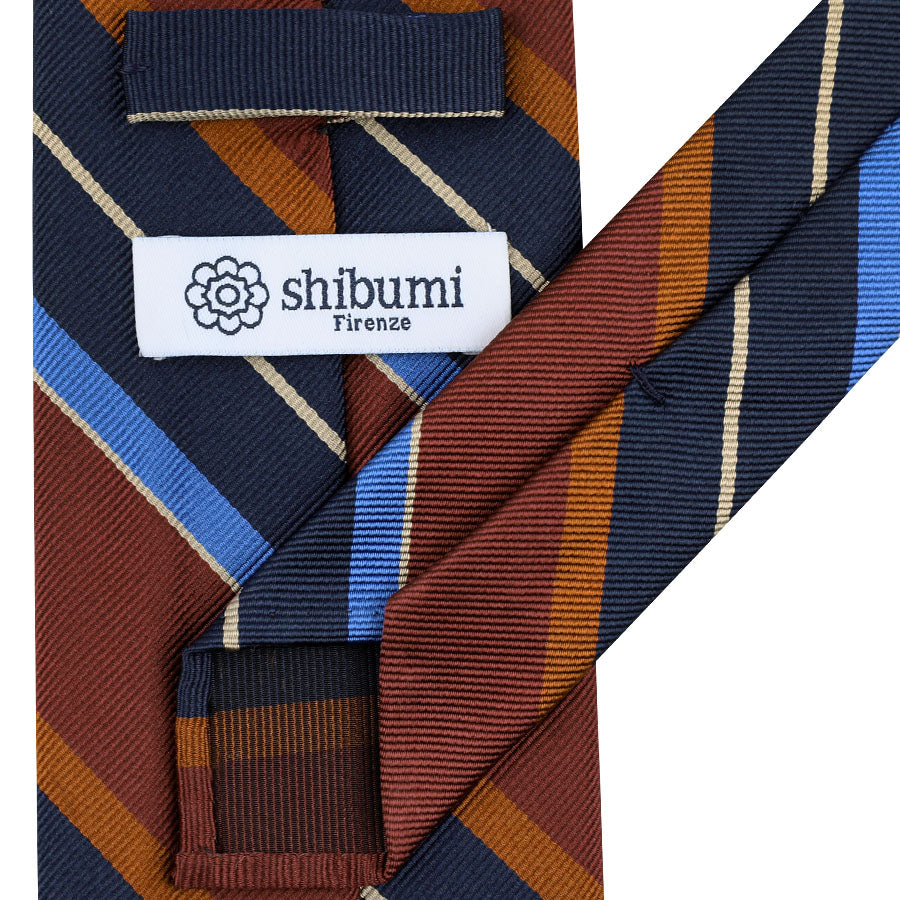 Repp Stripe Silk Tie - Rust / Multicolor - Hand-Rolled