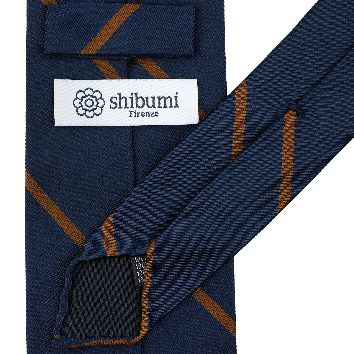 Repp Stripe Silk Tie - Navy / Copper - Hand-Rolled