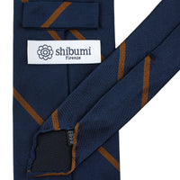 Repp Stripe Silk Tie - Navy / Copper - Hand-Rolled
