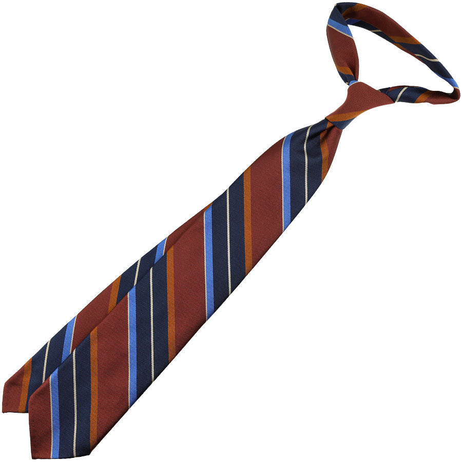 Repp Stripe Silk Tie - Rust / Multicolor - Hand-Rolled