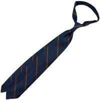 Repp Stripe Silk Tie - Navy / Copper - Hand-Rolled