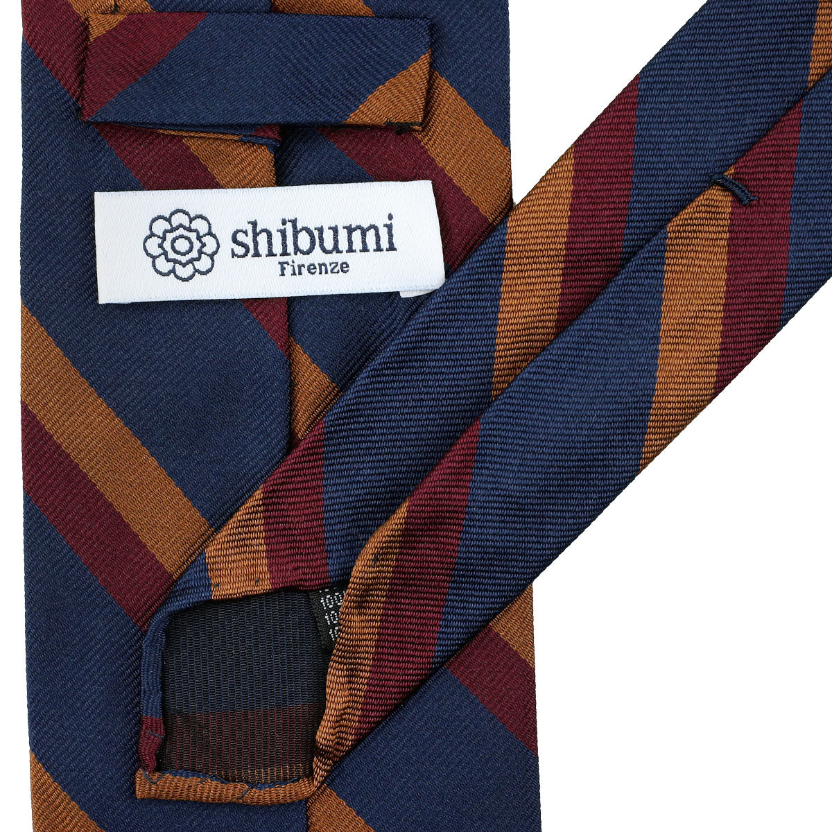 Repp Stripe Silk Tie - Navy / Burgundy / Copper