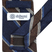 Striped Silk / Wool / Cotton Tie - Navy