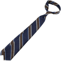 Striped Silk / Wool / Cotton Tie - Navy