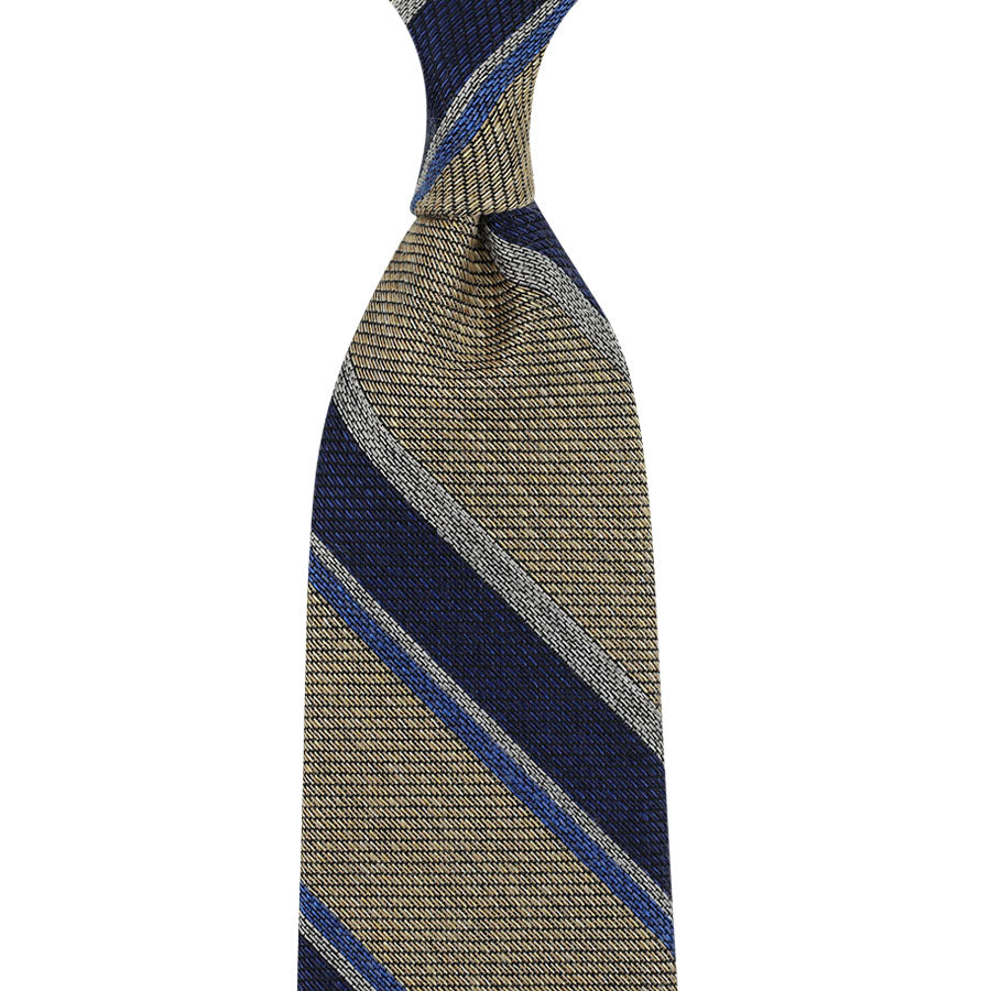 Striped Silk / Wool / Cotton Tie - Beige