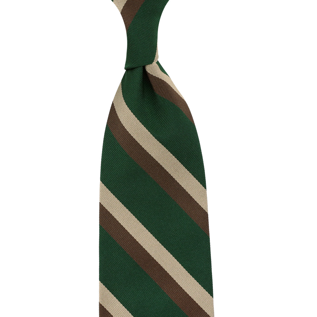 Repp Stripe Silk Tie - Forest / Beige / Brown