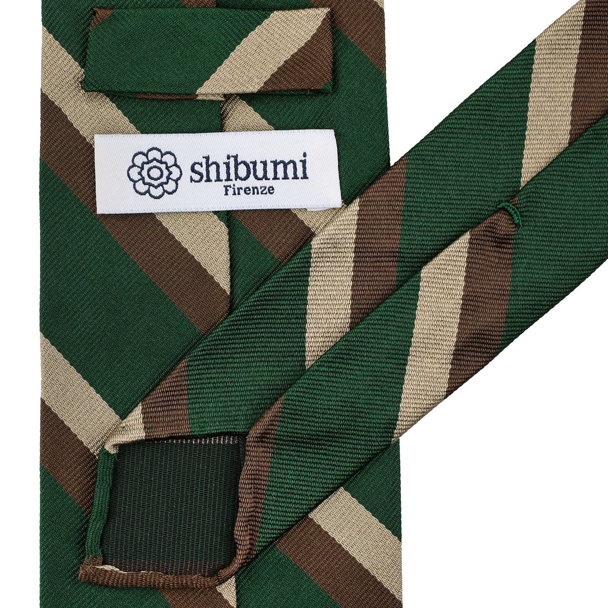 Repp Stripe Silk Tie - Forest / Beige / Brown