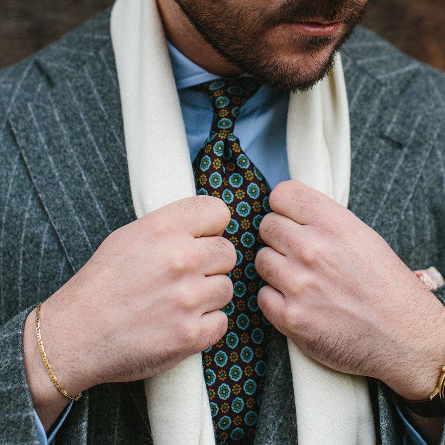 Floral Printed Silk Tie - Eggplant - Hand-Rolled