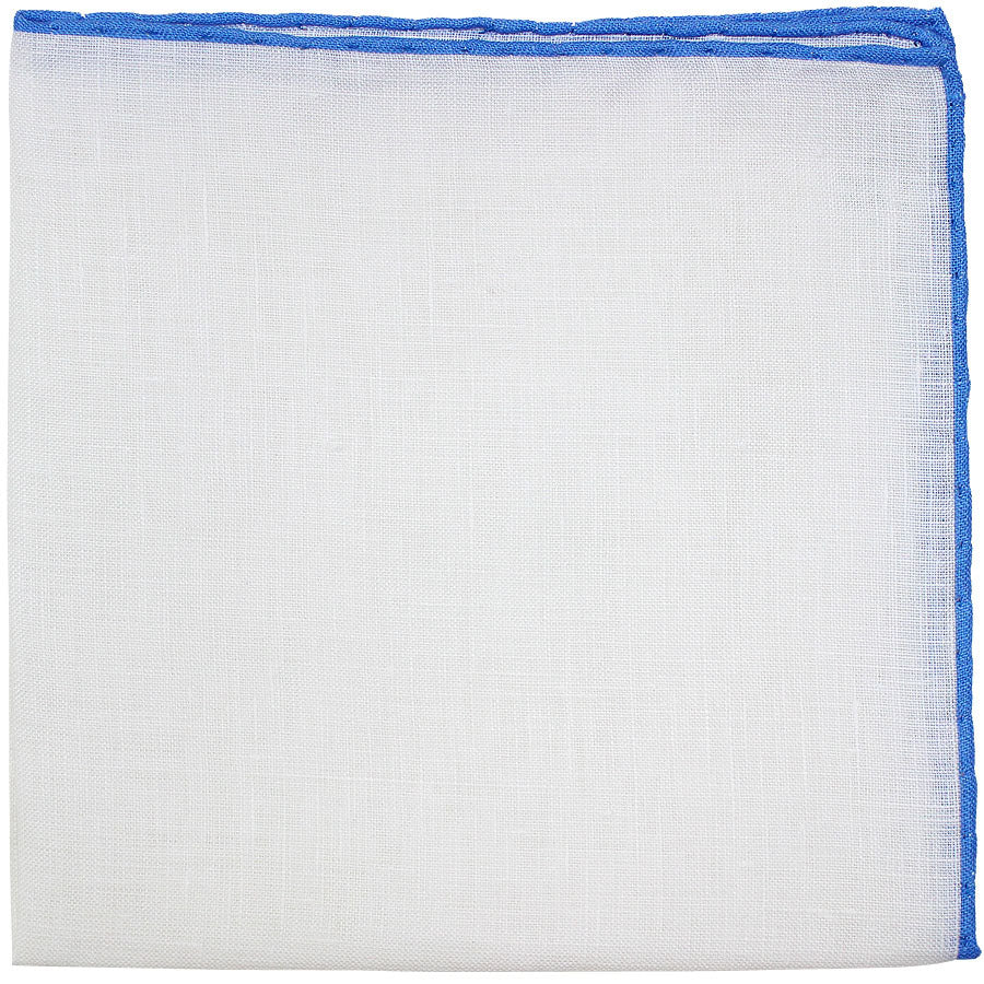 Irish Linen Shoestring Pocket Square - White / Blue
