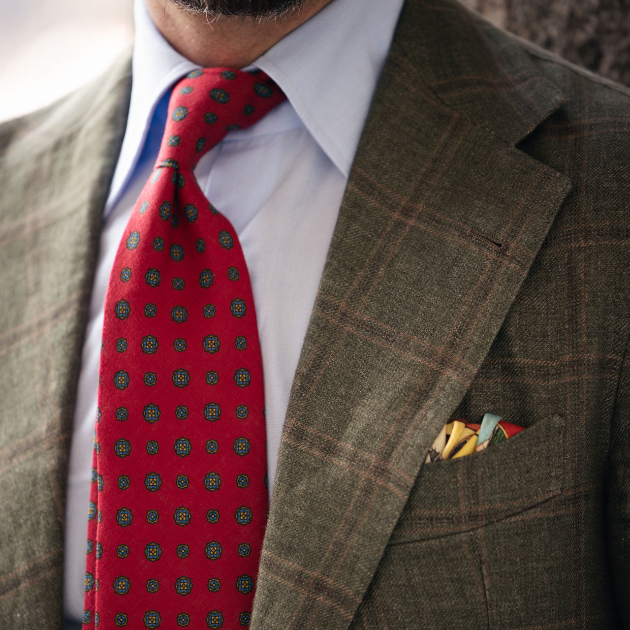 Floral Printed Linen Tie - Red - Hand-Rolled